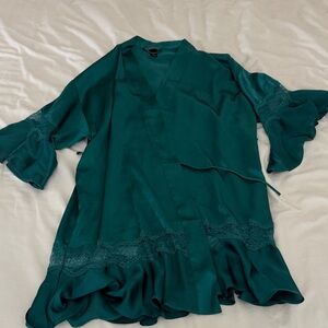 Teal Green Victorias Secret Satin Robe XS/S